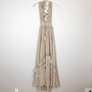 Free People | tan halter neck ruffled maxi dress S